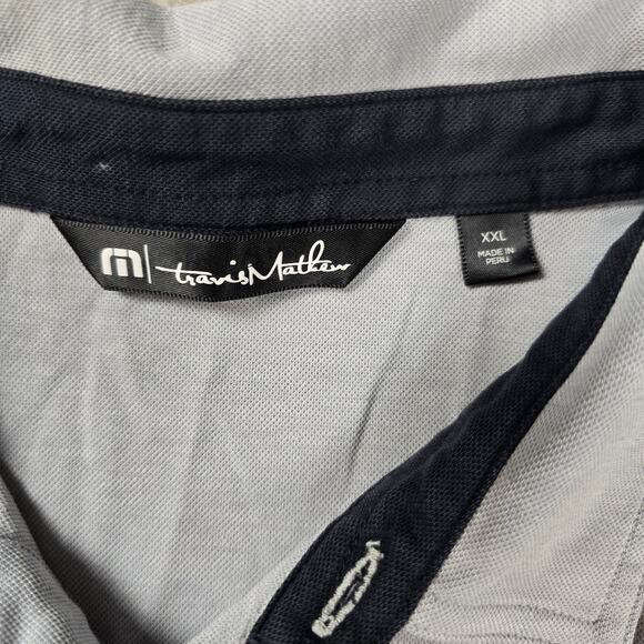 Travis Matthews Salad Days Polo Shirt Mens Size 2XLarge Gray Color Block Short - Picture 4 of 7
